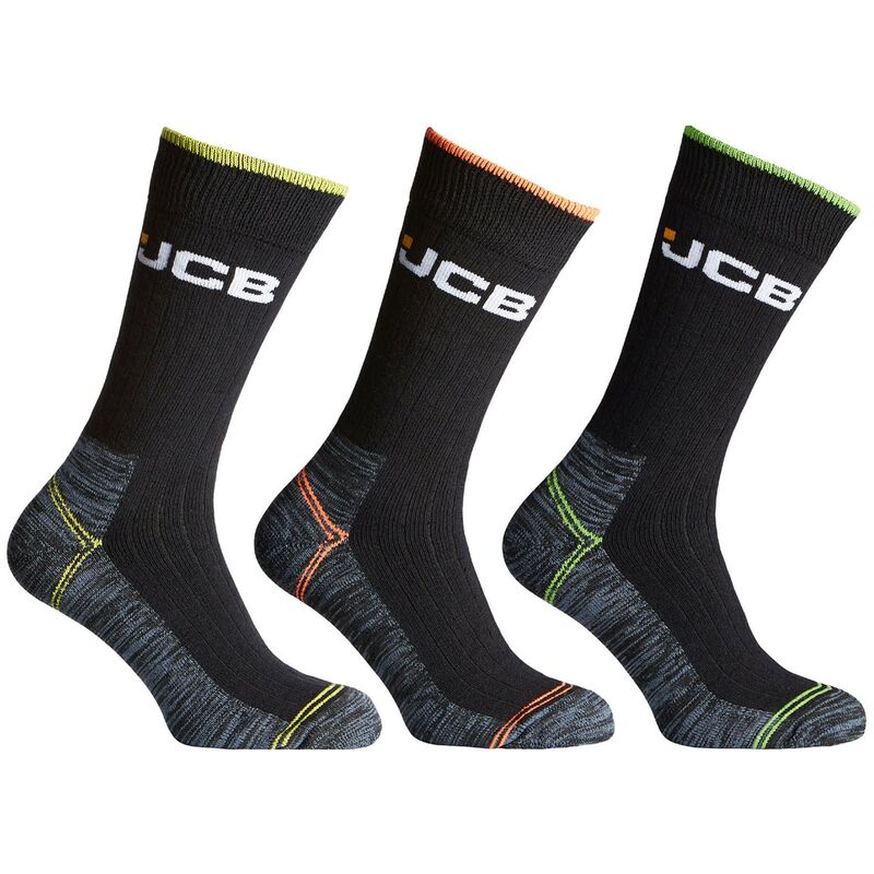 Jcb Workwear - JCB 3 Pack of Work Boot Socks Size 6-11 Hi Viz Detailing Hard Wearing Ribbed Leg