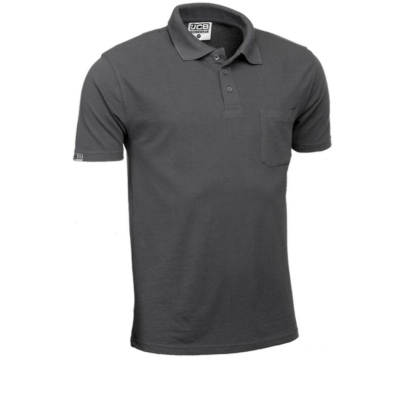 JCB Workwear Grey Polo Shirt Trade 3 Button Top Left Chest Pocket XXL D+AK