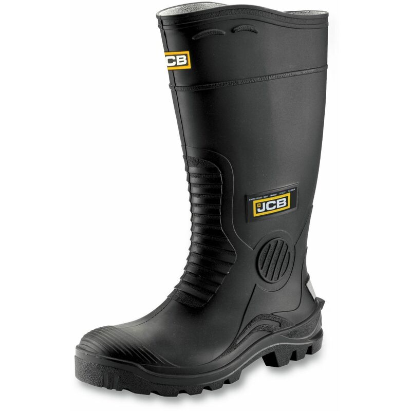 Image of Hydromaster Safety Wellington Work Boots Black Wellies - Size 11 - JCB