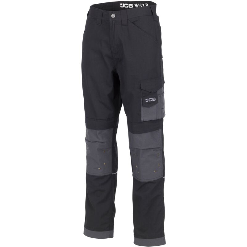JCB Trade Ripstop Work Trousers Black & Grey - 28" Waist / Regular Leg