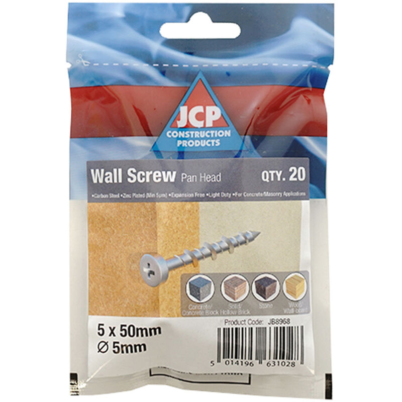 Jcp Fixings Wall Screws Pan Head Bzp 5.0 x 38mm Blue 5.0 x 38mm
