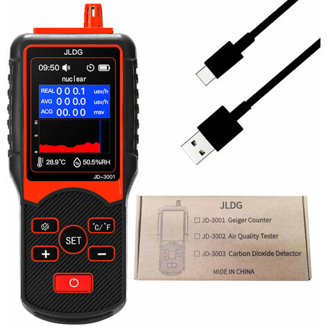 JD-3001 Dosimètre de rayonnement Compteur Geiger Détecteur de rayonnement électromagnétique nucléaire Mesure de la température et de l'humidité (Or)