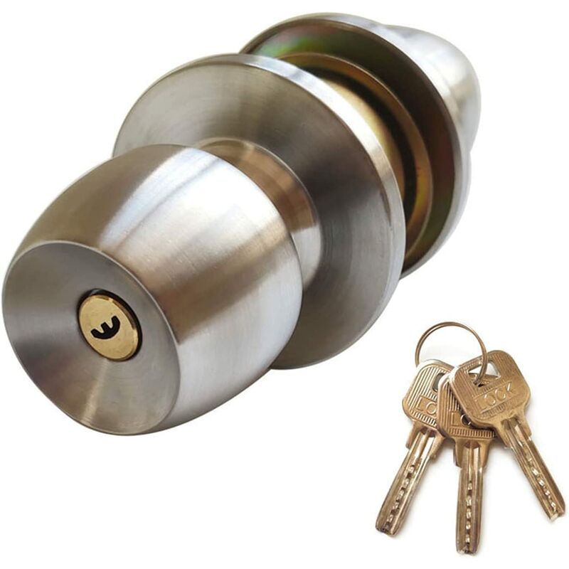 Image of Set di serratura con pomello per porta con 3 chiavi Maniglia a sfera rotonda Set di serratura a manovella per bagno privacy per camera da letto,