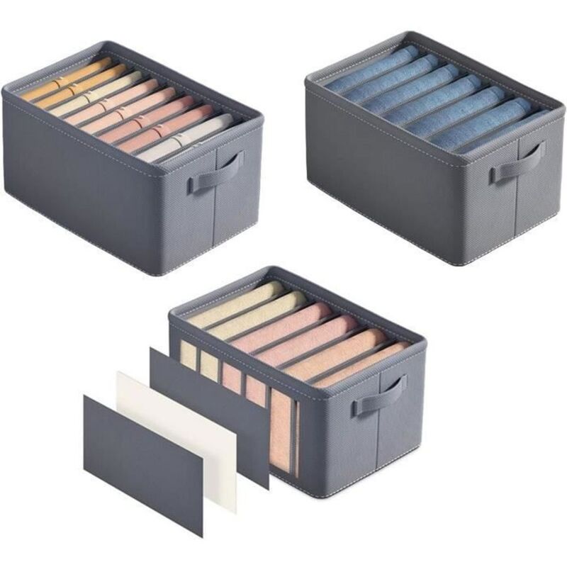 Jeans Boîte de Rangement,3 Pièces Pliable Organisateur Tiroir avec Compartiments Rangement Vetement pour Jean,Vêtements-Gris