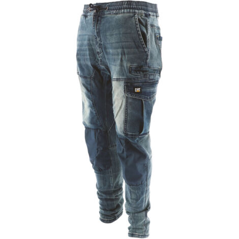 Jeans De Travail Baggy Slim – Caterpillar Dynamic Denim Bleu – 65% Coton – Taille Élastique & Cordon – Confort Durable - 42