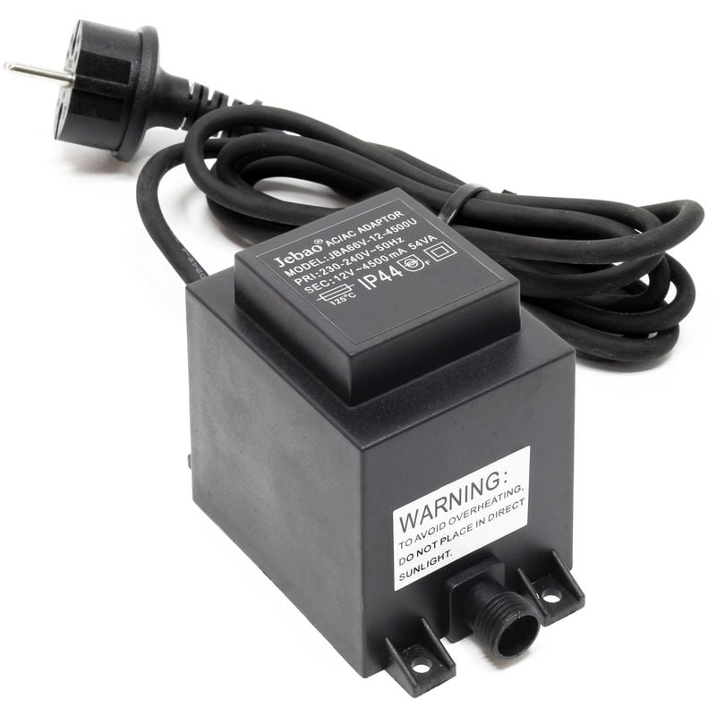 

Jebao JBA66V-12-4500U Fuente de alimentación IP44 12 Volt 4500 mA 54VA 2 polos