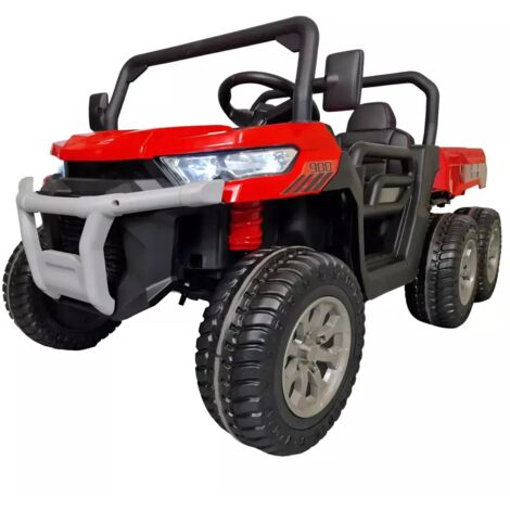 Jeep Elettrica per Bambini 24V Rosso 2 Posti 6 Ruote con MP3 e USB