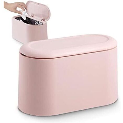 JEEZAO Petite Poubelle de Table avec Couvercle à Bouton-Poussoir pour Bureau, Salle Bain Cuisine et Chambre,Stockage pour Nourriture pour Animaux (Rose)