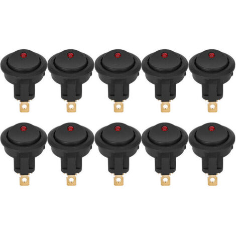 Jeffergarden 10 pcs Ronde Rocker ON/OFF 12 V tanche SPST Interrupteur LED Projecteur Argent Terminal 3Pin