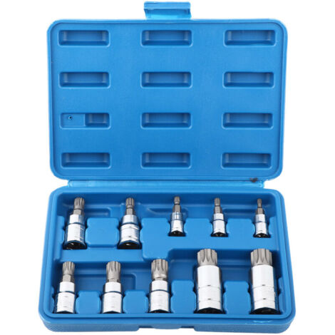 Jeffergarden 10 pièces 12 points Triple carré cannelé jeu de douilles M4-M18 1/4 "3/8" 1/2 "Kit d'outils de réparation d'entranement