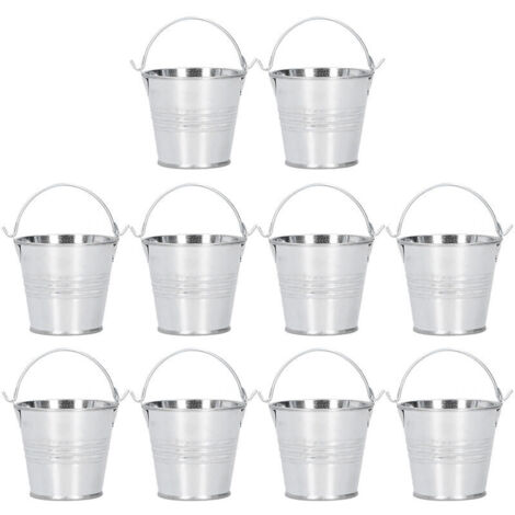 Jeffergarden 10 pièces Pot de fleur Mini Pot de plante succulente petit seau en métal pour décor intérieur extérieur argent brillant 4x5.5x6cm