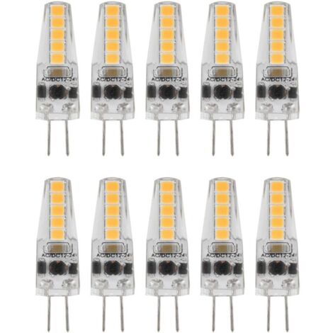 Jeffergarden 10pcs Ampoules LED G4, 2W 3000K AC 12-24V Ampoules à Intensité Variable pour Lustre Plafonnier Lampe de Table Blanc Chaud