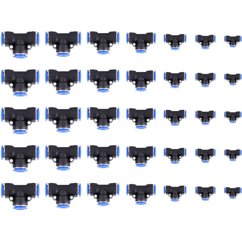 Jeffergarden - 35 pièces od 4/6/8/10/12/14/16mm tuyau d'air pneumatique 3 voies connecteur de raccord en t raccords rapides