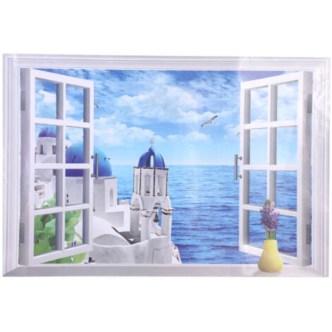 Jeffergarden 3D grand amovible plage mer fenêtre paysage autocollant mural auto-adhésif papier peint mer gée