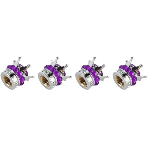 Jeffergarden 4 Pièces Bouchons de Couvercle de Valve de Tige de Roue de Pneu Couronne Style Diamant Universel pour Voitures Camions Vélos Violet