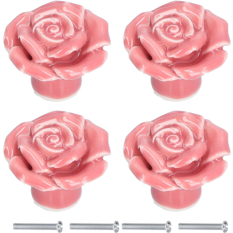 Image of Jeffergarden 4 set di pomelli per mobili moderni in ceramica con maniglia a forma di rosa per la casa, il soggiorno, la camera da letto, colore rosa