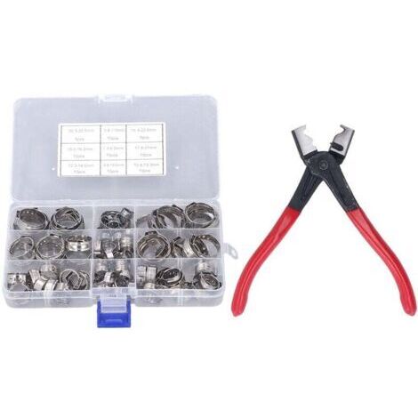 Jeffergarden 80PCS Kit d'assortiment de pinces à tuyau Colliers de serrage à une oreille en acier inoxydable avec pince de serrage