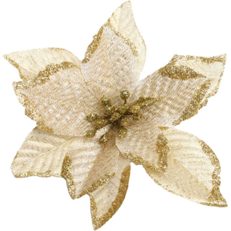 Jeffergarden Accessoires de Noël à bordure dorée, fleurs pour sapin de Noël, décorations de Noël, fleurs de Noël à paillettes dorées, accessoires pour couronne de Noël