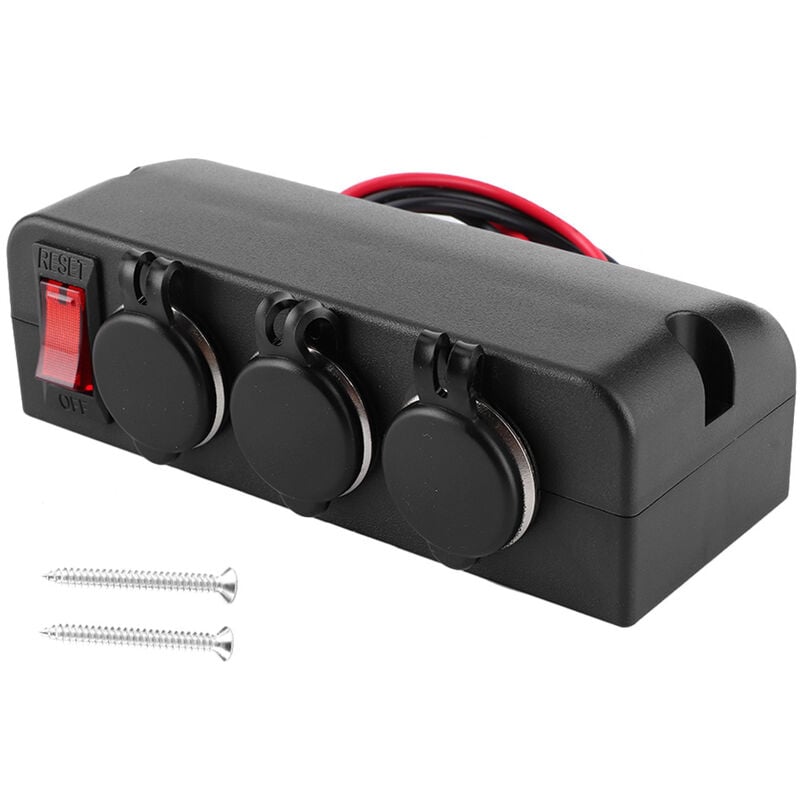 Jeffergarden - Adaptateur allume-cigare 1224V, Port 3 voies, Protection étanche contre les surcharges, 16A, avec interrupteur découpé