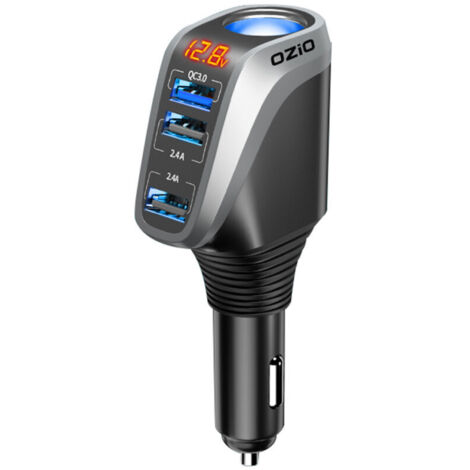 Jeffergarden Adaptateur Chargeur Multifonction OZiO pour Voiture, avec Affichage Tension - Pour Camion, SUV, Camping-car 12-24V - Charge Rapide et Sécurisée
