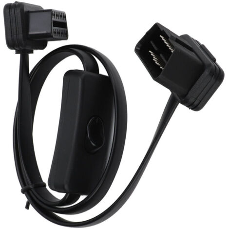Jeffergarden Adaptateur de câble plat de diagnostic mâle noir à 16 broches, connecteur femelle à 8 conducteurs, câble d'extension OBD2 (avec interrupteur)