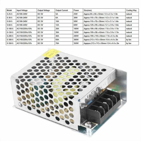 Jeffergarden Adaptateur d'entranement d'alimentation à découpage Transformateur régulé d'équipement LED pour CCTV DC5V (S-150-5 (5v 30a 150W) AC110 / 220V ± 15% )