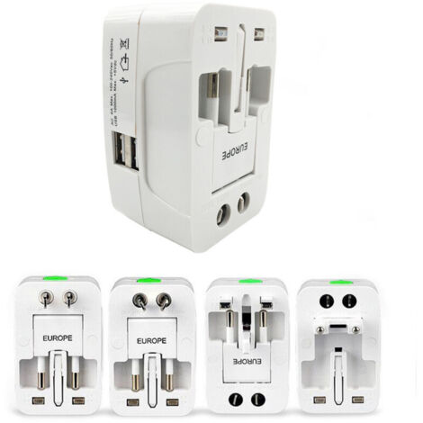 Jeffergarden ‌Adaptateur Secteur Universel Tout-en-Un pour Voyage Mondial (AU/UK/US/UE) - Convertisseur de Prise avec Ports USB, 1 Pièce (Blanc)‌