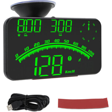 Jeffergarden Affichage tête haute LED intelligent, alarme de vitesse haute définition, compteur de vitesse GPS multifonction, universel 5 V, pour voitures et camions, vert