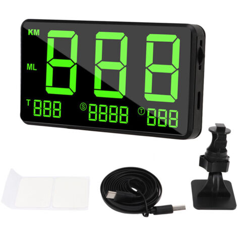 Jeffergarden Affichage tête haute numérique universel pour voiture, compteur de vitesse GPS à lumière verte avec alerte de fatigue au volant.