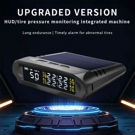 Jeffergarden Affichage tête haute solaire sans fil avec détecteur de pression des pneus, GPS, compteur de vitesse numérique, vitesse, altitude, heure, température, écran LCD, 4 capteurs, fonction alar