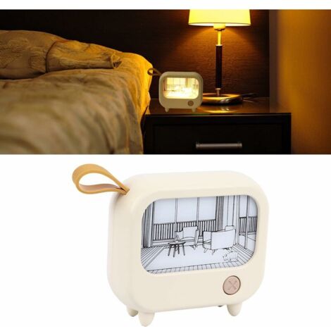 Jeffergarden AMONIDA Veilleuse de Peinture Artistique de Bureau, 2 Modes d'éclairage, Veilleuse Décorative ABS Rechargeable par USB en Forme de TV, Contrle par Bouton pour la Maison (Jaune)