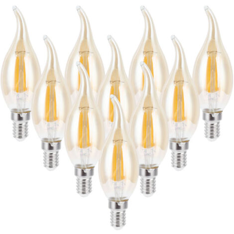 Jeffergarden Ampoule LED à Filament doré C35, 2700K, 4W, Base E14, verre transparent, lumière blanche chaude, 220 à 240V, 10 pièces