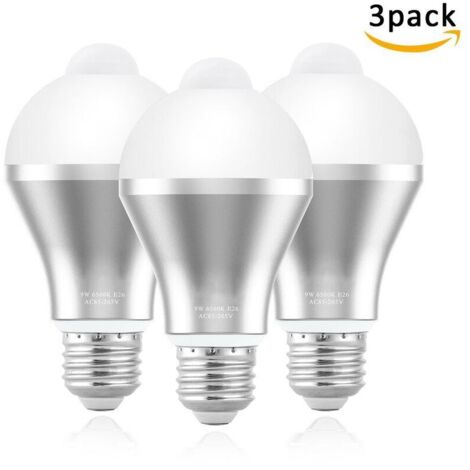 Jeffergarden Ampoules LED Détecteur de Mouvement,  9W PIR Infrarouge Détecteur de Mouvement Ampoule, Eclairage Décoratif pour Escaliers, Garage,Couloir, Passerelle, Jardin(E26/E27 Blanc Froid 600 lume