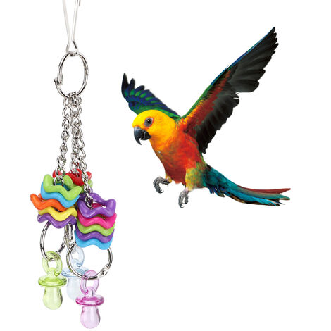 Jeffergarden Anneau de mamelon en plastique Non toxique pour perroquet, jouet à mcher et mordre, balanoire suspendue, accessoires pour Cage à oiseaux