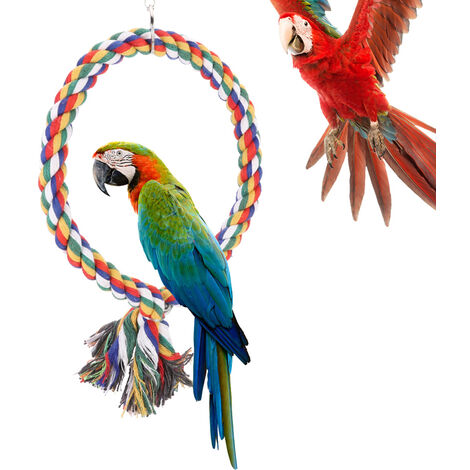Jeffergarden Anneaux d'escalade en cercle rond, corde en coton colorée, balanoire, perche d'oiseau pour animaux de compagnie, jouet de jeu debout