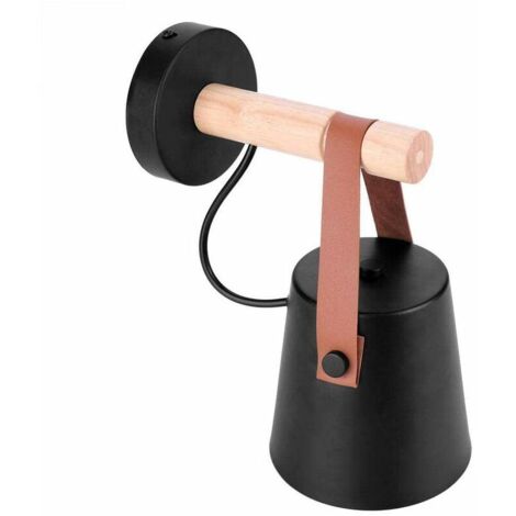 Jeffergarden Applique murale en bois, applique murale intérieure en métal, lampe murale intérieure E27, éclairage pour chambre à coucher, restaurant, café Noir