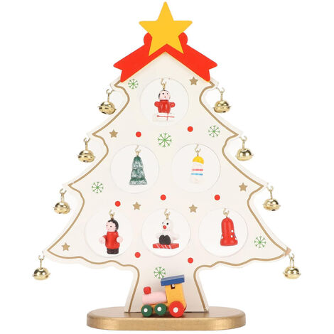 Jeffergarden Arbre de Noël en bois décoration de table de table de bureau arbre de Noël avec mini ornements pour décoration de table ornement blanc