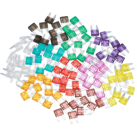 Jeffergarden Assortiment de 100 mini-fusibles à lames pour voitures et camions : 40 A, 3 A, 5 A, 7,5 A, 10 A, 15 A, 20 A, 25 A, 30 A et 35 A.