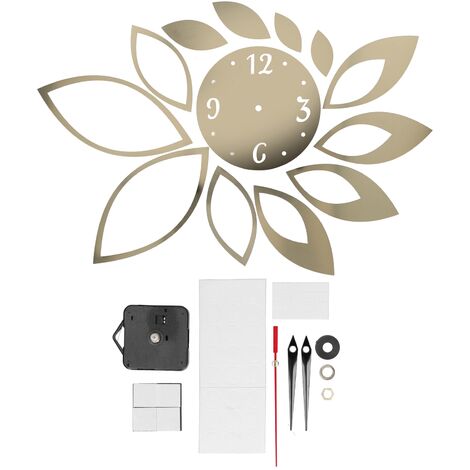 Jeffergarden Autocollants d'horloge murale miroir DIY, décor moderne pour la maison, autocollant de fond de salon, or