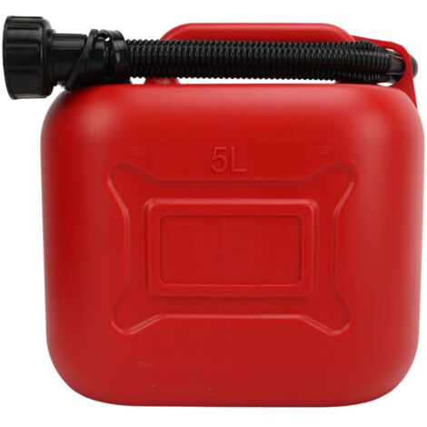 Jeffergarden Bidon d'essence 5 L (1,3 gallon) en ABS rouge étanche, portable, avec tuyau de sortie de 27 cm