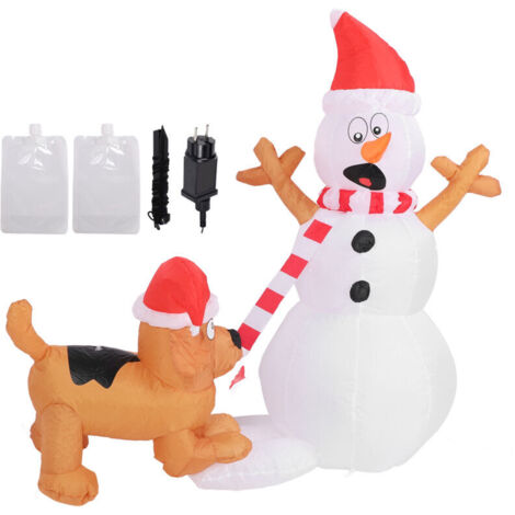 Jeffergarden Bonhomme de neige gonflable de 1,1 m avec chien mordeur et lumières LED blanches. Décoration de jardin/terrasse. Résistant à l'eau (IP44). Prise UE 220-240 V
