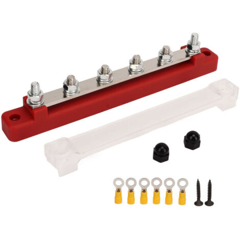 Jeffergarden Bornier de Distribution d'énergie à 6 postes avec couvercle anti-poussière, goujons M6 DC12V à 48V 150A pour voitures, bateaux, camping-cars rouge