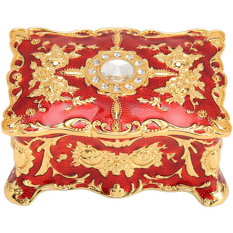 Jeffergarden Bote à bijoux Vintage, Mini bote à bijoux Antique de Style européen, organisateur de bagues en métal émaillé, collier et boucles d'oreilles, or rouge