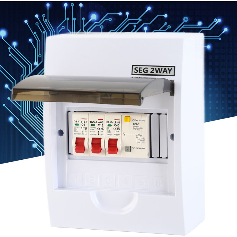 Jeffergarden - Bote à fusibles 2 voies 40A 30mA rcd + 2 mcb alimentation Garage btiment résidentiel bote électrique