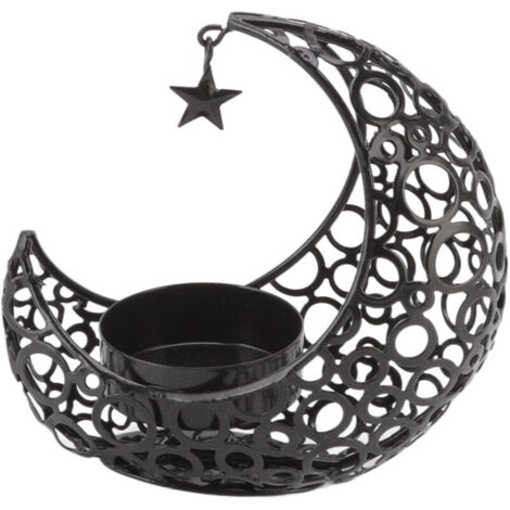 Jeffergarden Bougeoir romantique en forme de lune, bougeoir creux en fer pour mariage, décoration de nol, Table basse à manger, noir