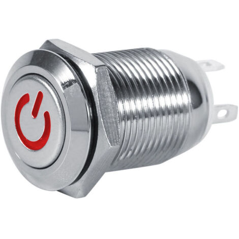 Jeffergarden Bouton poussoir de puissance de voiture automatique, 12mm, interrupteur en métal, Type momentané, LED rouge 2V