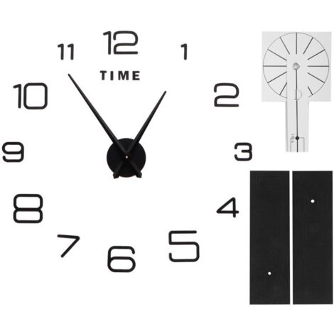 Jeffergarden Bricolage horloge murale acrylique sans cadre miroir Surface autocollant mural horloge décor pour salon chambre noir