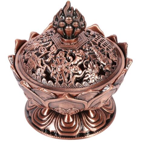 Jeffergarden Brûleur d'encens en Forme de Lotus Porte-encens Lotus Encensoir Titulaire à Charbon pour Yoga Méditation Salle Décoration de la Maison Cadeau Accessoires 7 x 7 cm Bronze Rouge