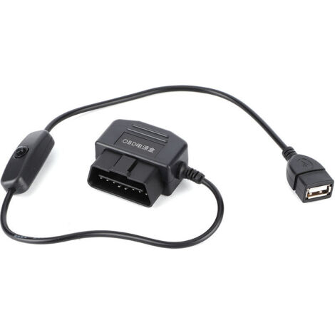 Jeffergarden Câble de charge USB OBD2 de 18,7 pouces avec connecteur à 16 broches pour caméra DVR GPS de voiture