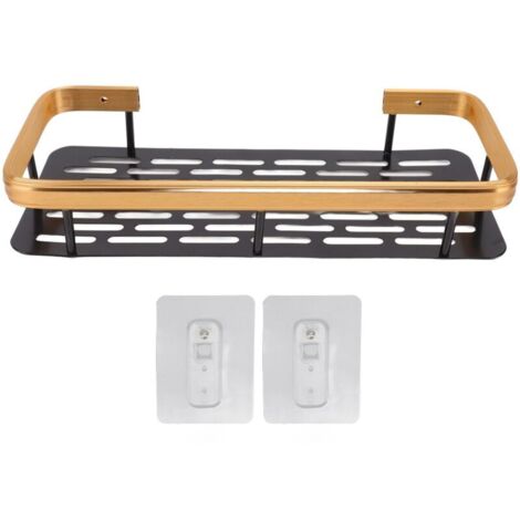 Jeffergarden Caddie de douche à un niveau, en aluminium Durable, antirouille, Installation d'autocollants, étagère de douche pour salle de bain, chambre à coucher, cuisine, noir et or